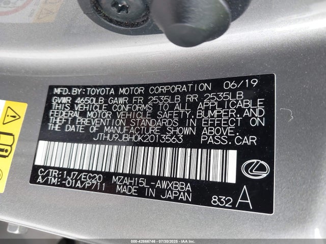 Lexus m20a-fxs, 3nm, 1mm 2019 JTHU9JBH0K2013563 Image 9