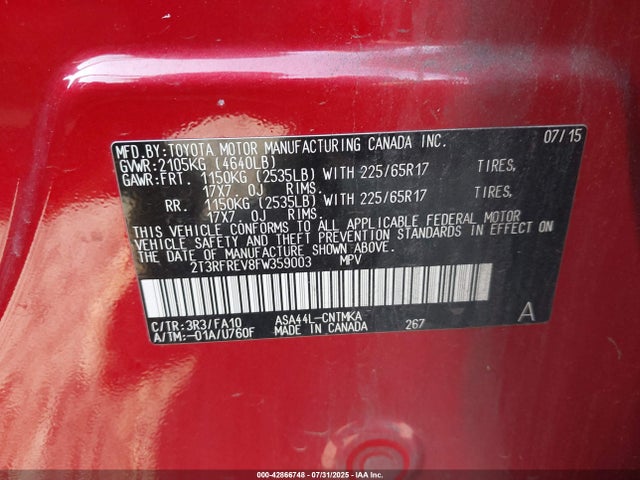 2T3RFREV8FW359003 Toyota 2ar-fe