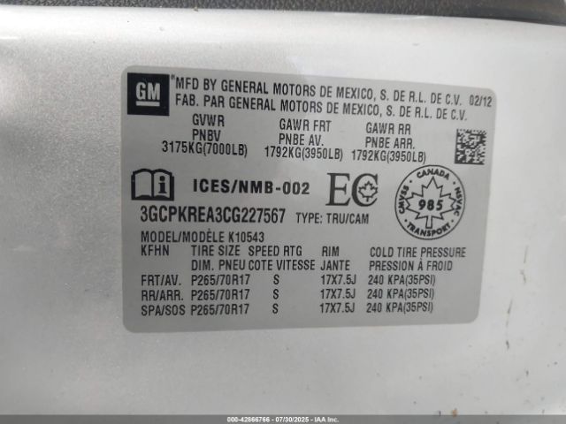 2012 CHEVROLET SILVERADO 1500 3GCPKREA3CG227567 Photo 8