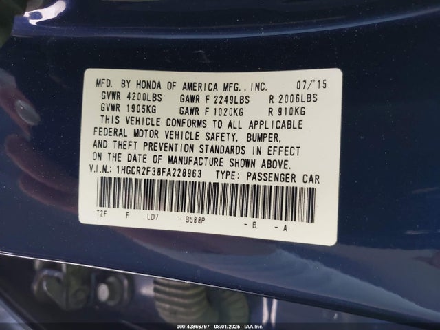 Honda k24w1 2015 1HGCR2F38FA228963 Image 9
