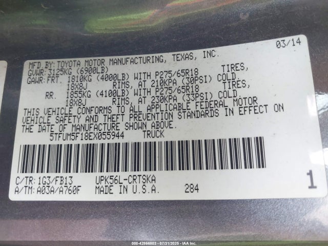 5TFUM5F18EX055944 Toyota 1ur-fe