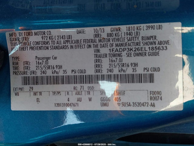 Продаж на аукціоні авто 2014 Ford Focus Se, vin: 1FADP3K26EL185633, номер лоту: 42866812