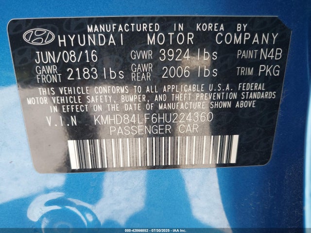 KMHD84LF6HU224360 Hyundai Elantra