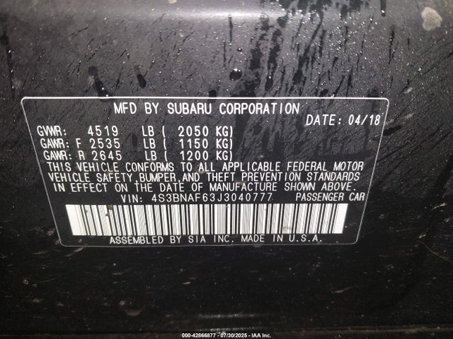 4S3BNAF63J3040777 Subaru u5
