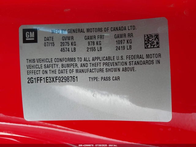Chevrolet lfx 2015 2G1FF1E3XF9298761 Image 9