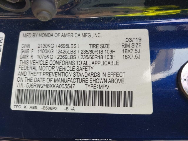 5J6RW2H8XKA005547 Honda l15be