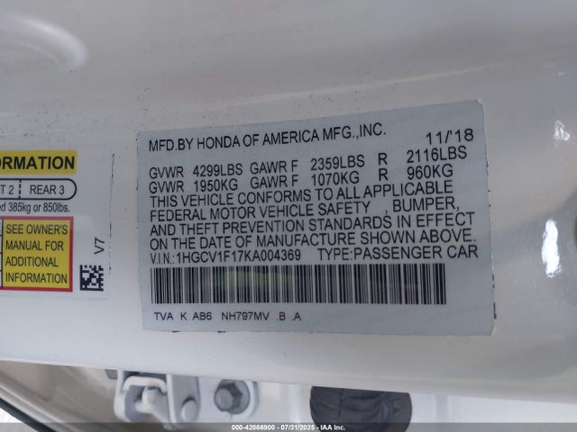 1HGCV1F17KA004369 Honda l15be