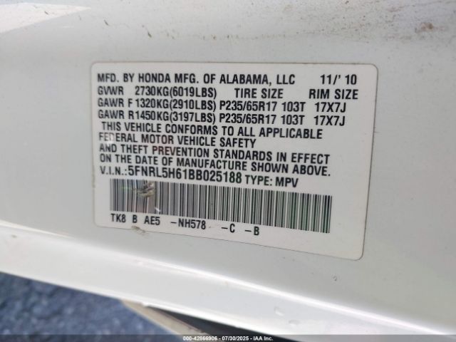 2011 HONDA ODYSSEY 5FNRL5H61BB025188 Photo 8