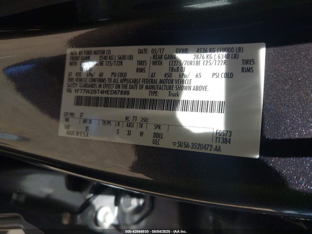 Ford F-250 2017 1FT7W2BT4HED67899 Image 9