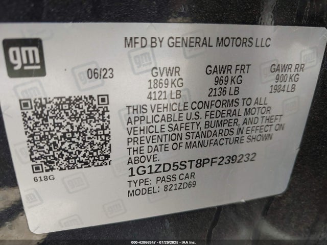1G1ZD5ST8PF239232 Chevrolet lfv