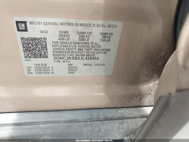3GNCJKSB1JL418454 Chevrolet luv - mfi, variable valve timing, e85 max, alum