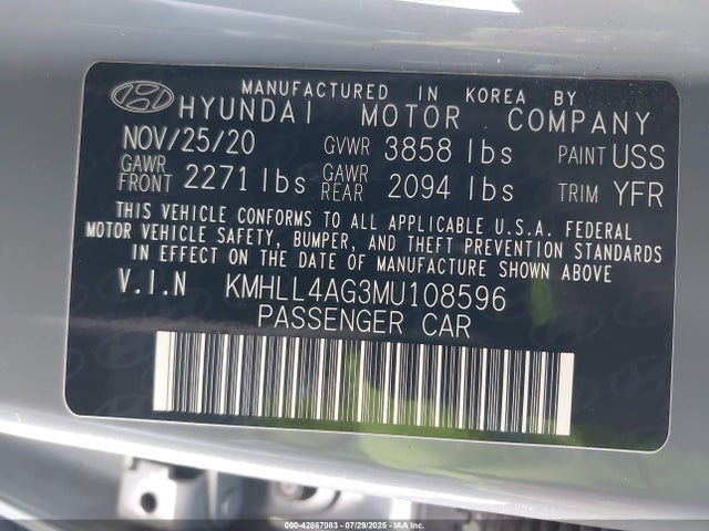 Hyundai mpi nu pe 2021 KMHLL4AG3MU108596 Image 9
