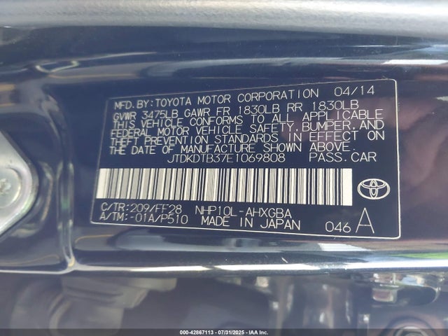 Toyota 1nz-fxe+1lm 2014 JTDKDTB37E1069808 Image 9