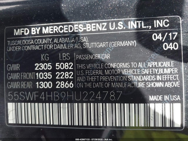 55SWF4HB9HU224787 Mercedes-Benz C-Class
