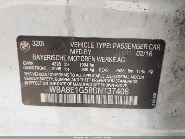 BMW 320i 2016 WBA8E1G58GNT37408 Image 21
