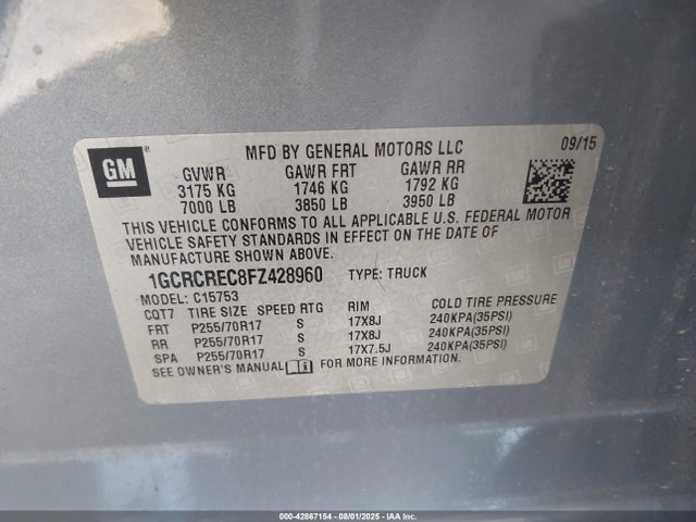 1GCRCREC8FZ428960 Chevrolet l83 - vvt, active fuel management, aluminum