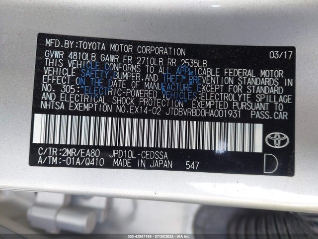 Toyota 4jm 2017 JTDBVRBD0HA001931 Image 9