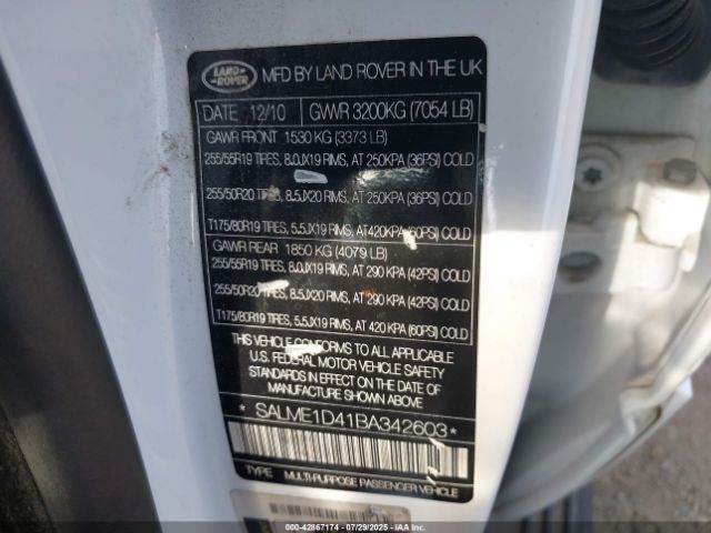 2011 LAND ROVER RANGE ROVER SALME1D41BA342603 Photo 8