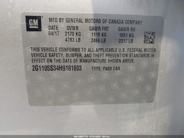 2G1105S34H9181803 Chevrolet lfx - sidi: spark ignited direct injection, vvt, e85 max, alum