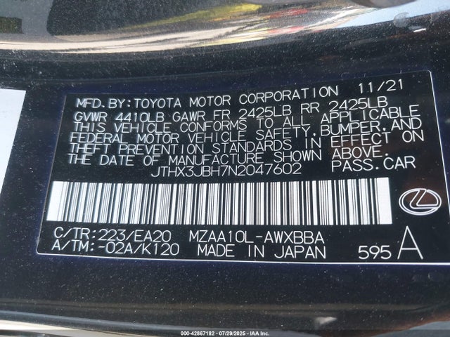 Lexus m20a-fks 2022 JTHX3JBH7N2047602 Image 9