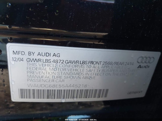 2005 AUDI A4 WAUDG68E55A445218 Photo 8