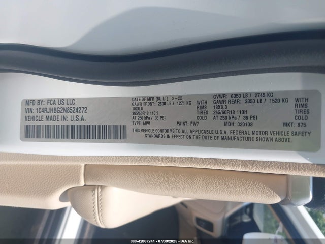 1C4RJHBG2N8524272 Jeep 2022