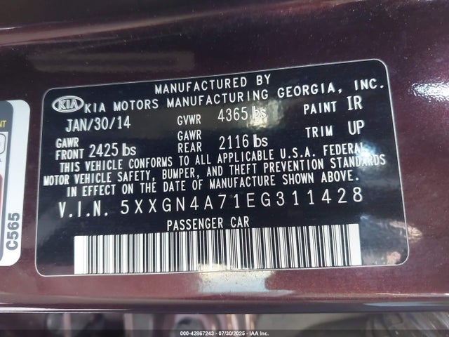 5XXGN4A71EG311428 KIA dohc gdi theta ii