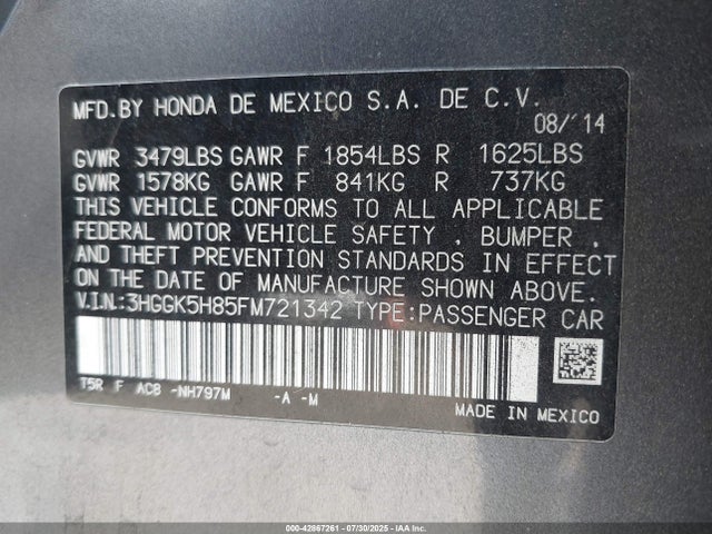 3HGGK5H85FM721342 Honda l15b1