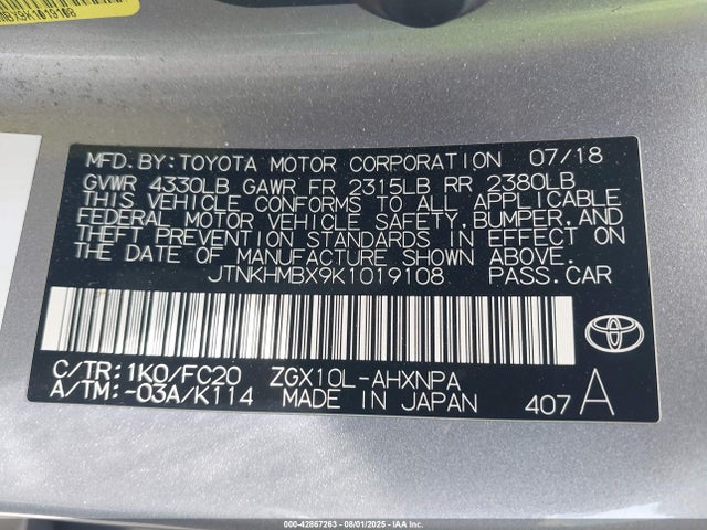 JTNKHMBX9K1019108 Toyota 3zr-fae