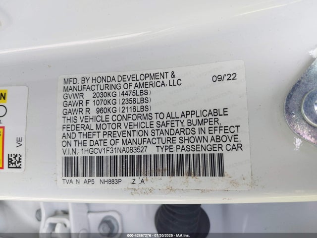 1HGCV1F31NA083527 Honda l15be