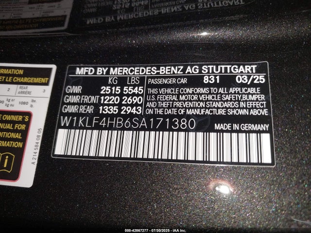 W1KLF4HB6SA171380 Mercedes-Benz m254