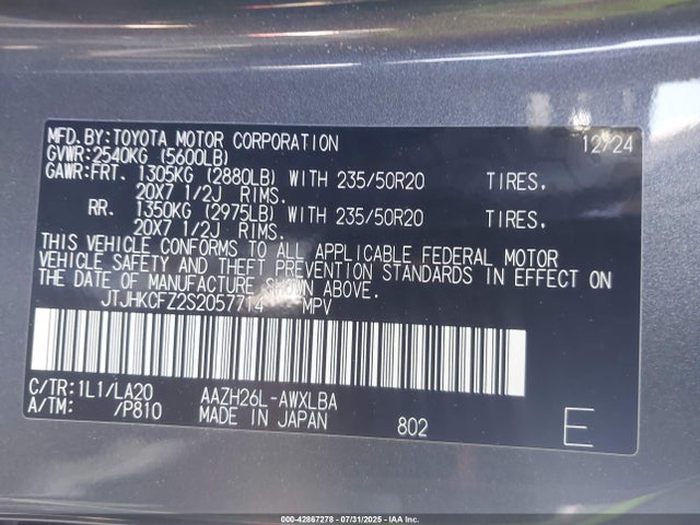 JTJHKCFZ2S2057714 Lexus a25a-fxs