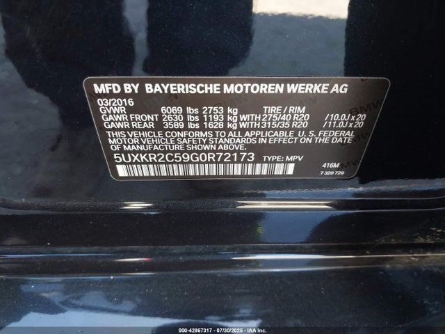 5UXKR2C59G0R72173 BMW 2016