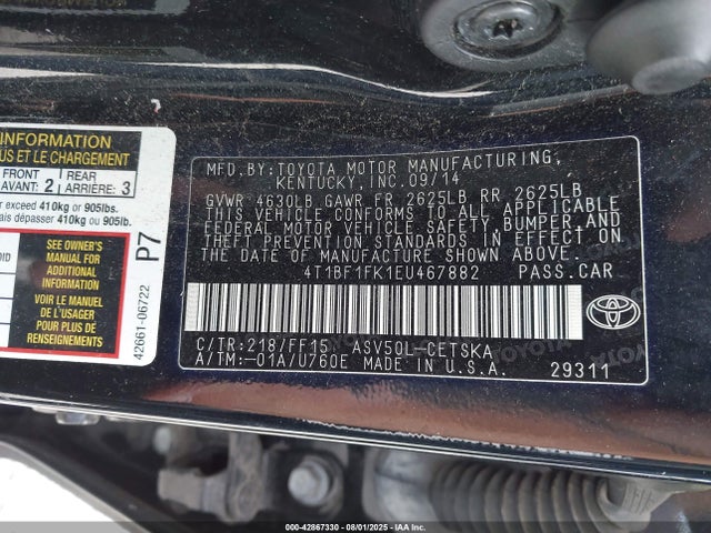 Toyota 2ar-fe 2014 4T1BF1FK1EU467882 Image 9
