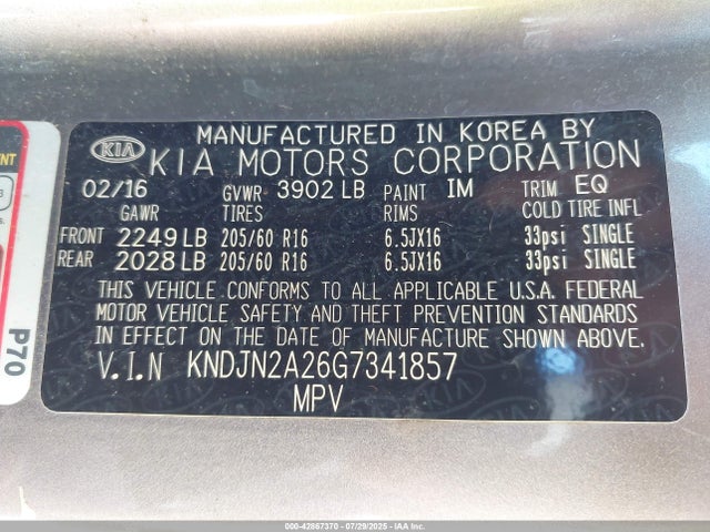 KIA gdi gamma 2016 KNDJN2A26G7341857 Image 9
