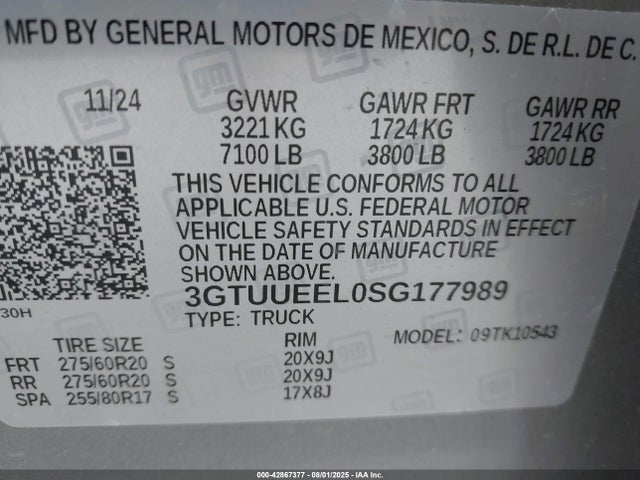3GTUUEEL0SG177989 GMC l87
