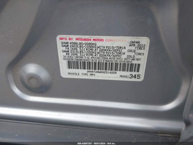 2010 MITSUBISHI OUTLANDER JA4AT2AW2AZ014208 Photo 8