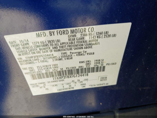 1FAHP2F8XFG124418 Ford 2015