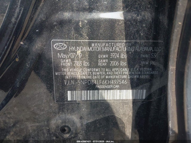 5NPD84LF6KH497546 Hyundai mpi nu