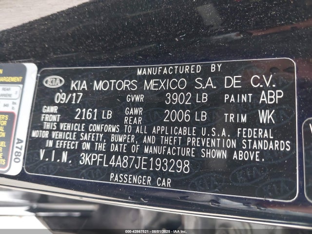 3KPFL4A87JE193298 KIA gdi nu