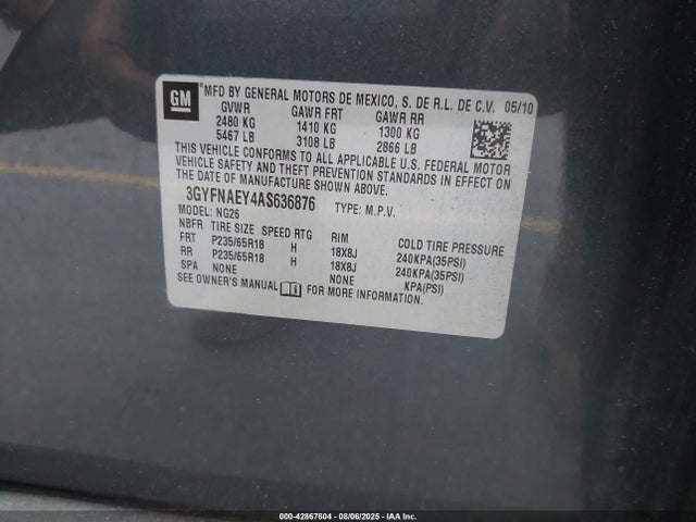 2010 CADILLAC SRX 3GYFNAEY4AS636876 Photo 8