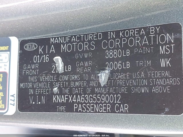 KNAFX4A63G5590012 KIA mpi nu