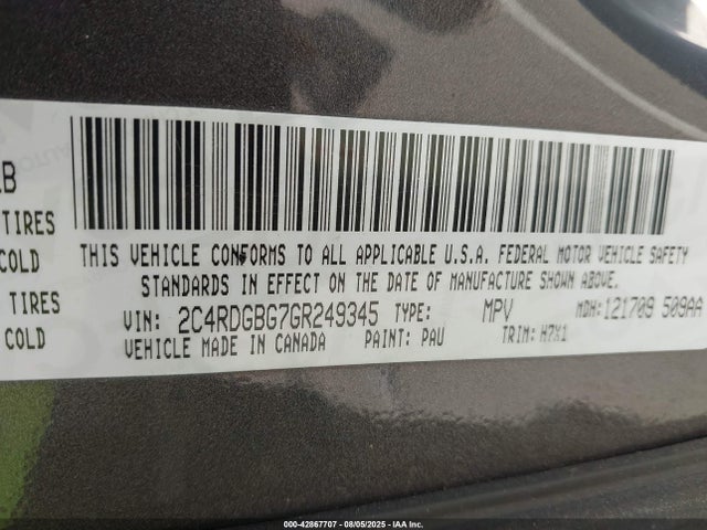 Dodge Grand Caravan 2016 2C4RDGBG7GR249345 Image 9