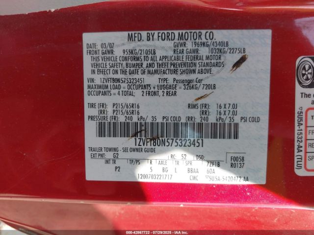 2007 FORD MUSTANG 1ZVFT80N575323451 Photo 8