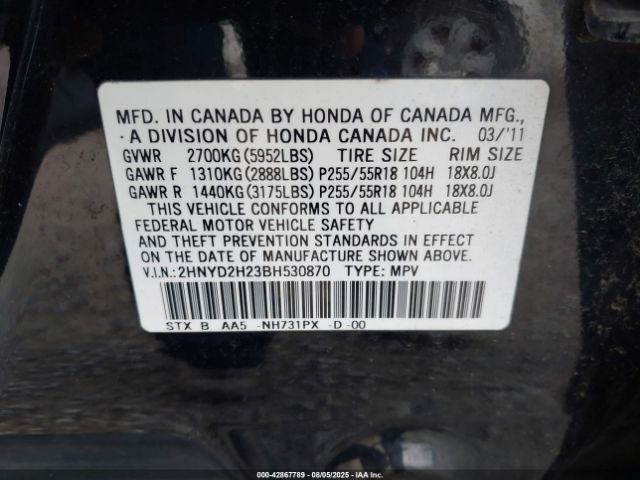 2011 ACURA MDX 2HNYD2H23BH530870 Photo 8