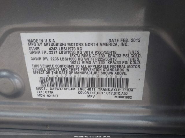 2013 MITSUBISHI OUTLANDER SPORT 4A4AP3AU1DE015966 Photo 8