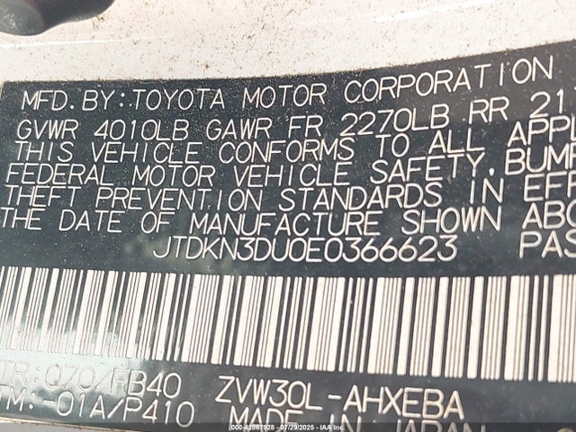 Toyota 2zr-fxe+3jm 2014 JTDKN3DU0E0366623 Image 9
