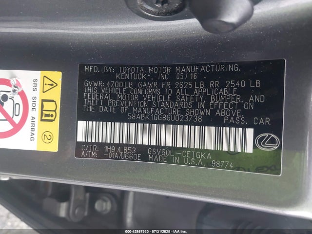 58ABK1GG8GU023738 Lexus 2gr-fe