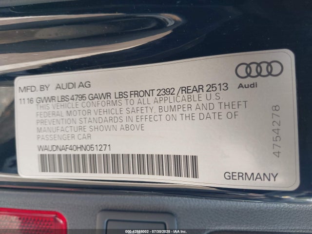 2017 AUDI A4 WAUDNAF40HN051271 Photo 8