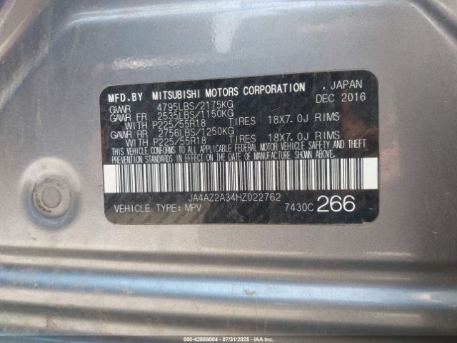 2017 MITSUBISHI OUTLANDER JA4AZ2A34HZ022762 Photo 8